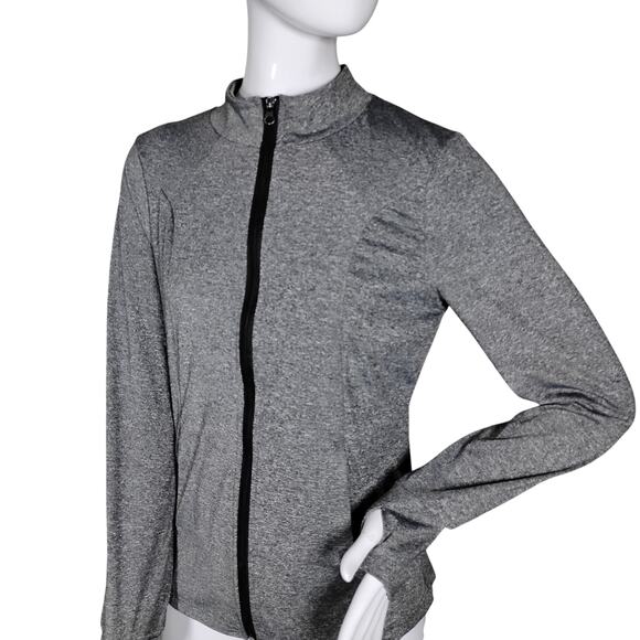 Daisy Fuentes Athletic Sweatshirt Size Medium Marled Gray Thumbholes Full Zipper - Picture 1 of 8